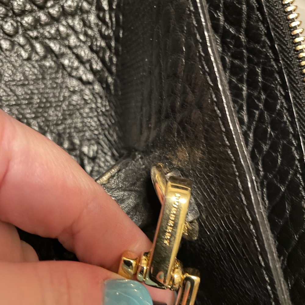 Check-embossed 2way Tote Black Leather Satchel - Picture 7 of 15